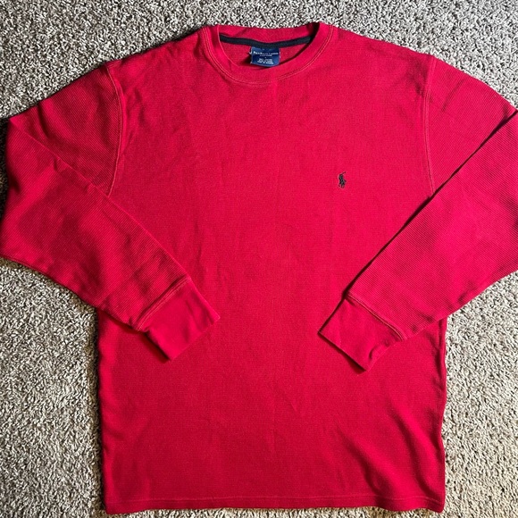 Polo Ralph Lauren Thermal sleepwear shirt Large red cotton mens waffle knit - Picture 2 of 7